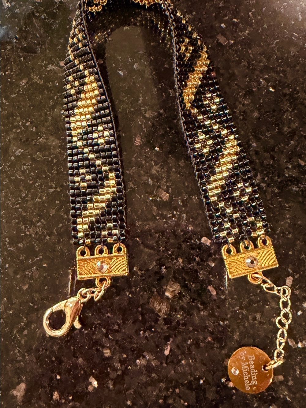 Black & Gold Art Deco Beaded Bracelet - Picture 6 of 11